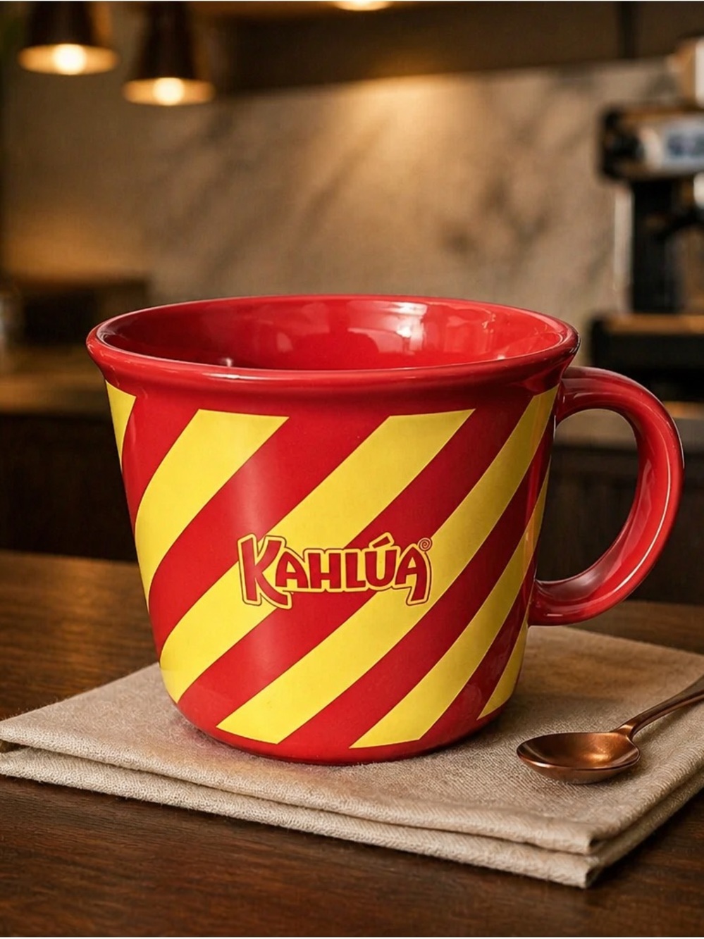 Kahlúa Red & Yellow Diagonal Stripe Mug